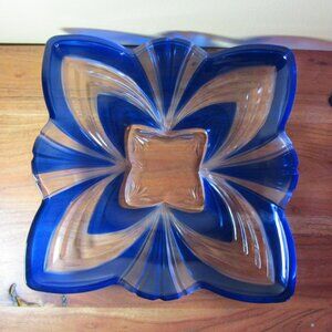 soga japan vintage blue glass square large platter dish (W4792)